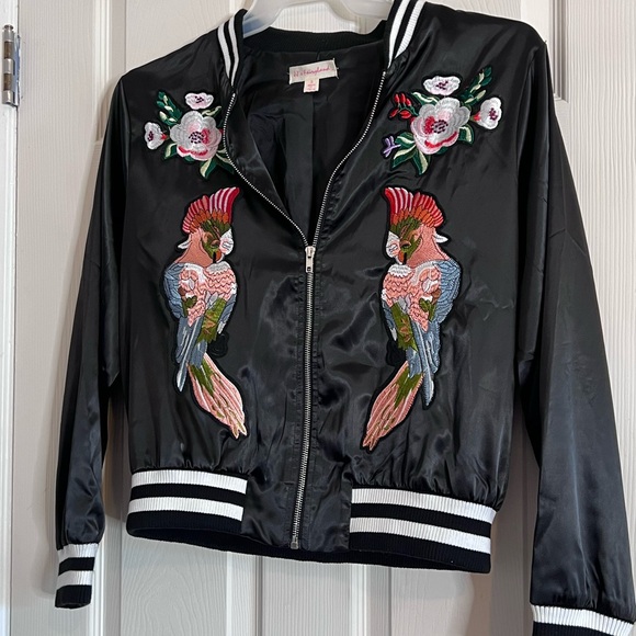 JJ’s Fairytale Jackets & Blazers - JJ’s Fairytale embroidered black satin bomber jacket ladies size small